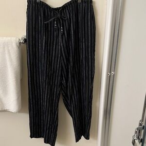 TanJay women’s black, white & silver stripes (hint of glitter) HOLIDAY PANTS